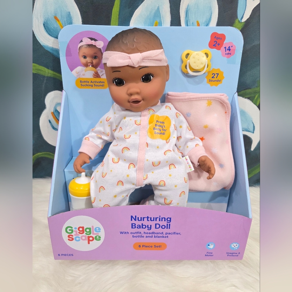 Nurturing Baby Doll - Pink Outfit & Headband - Bottle Activates Sucking Sound